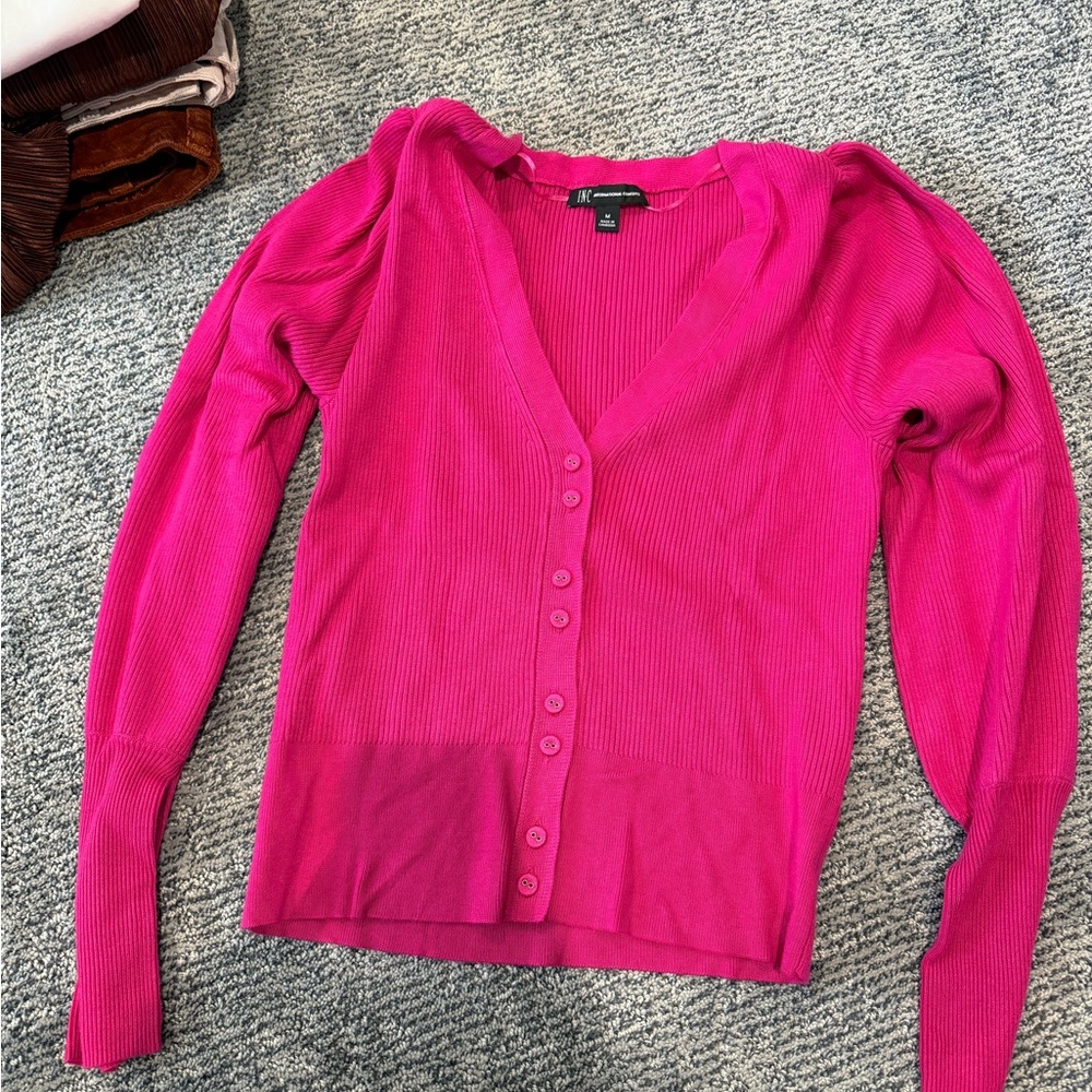 INC Women's Pink Cardigan With Puff Sleeve - NWT